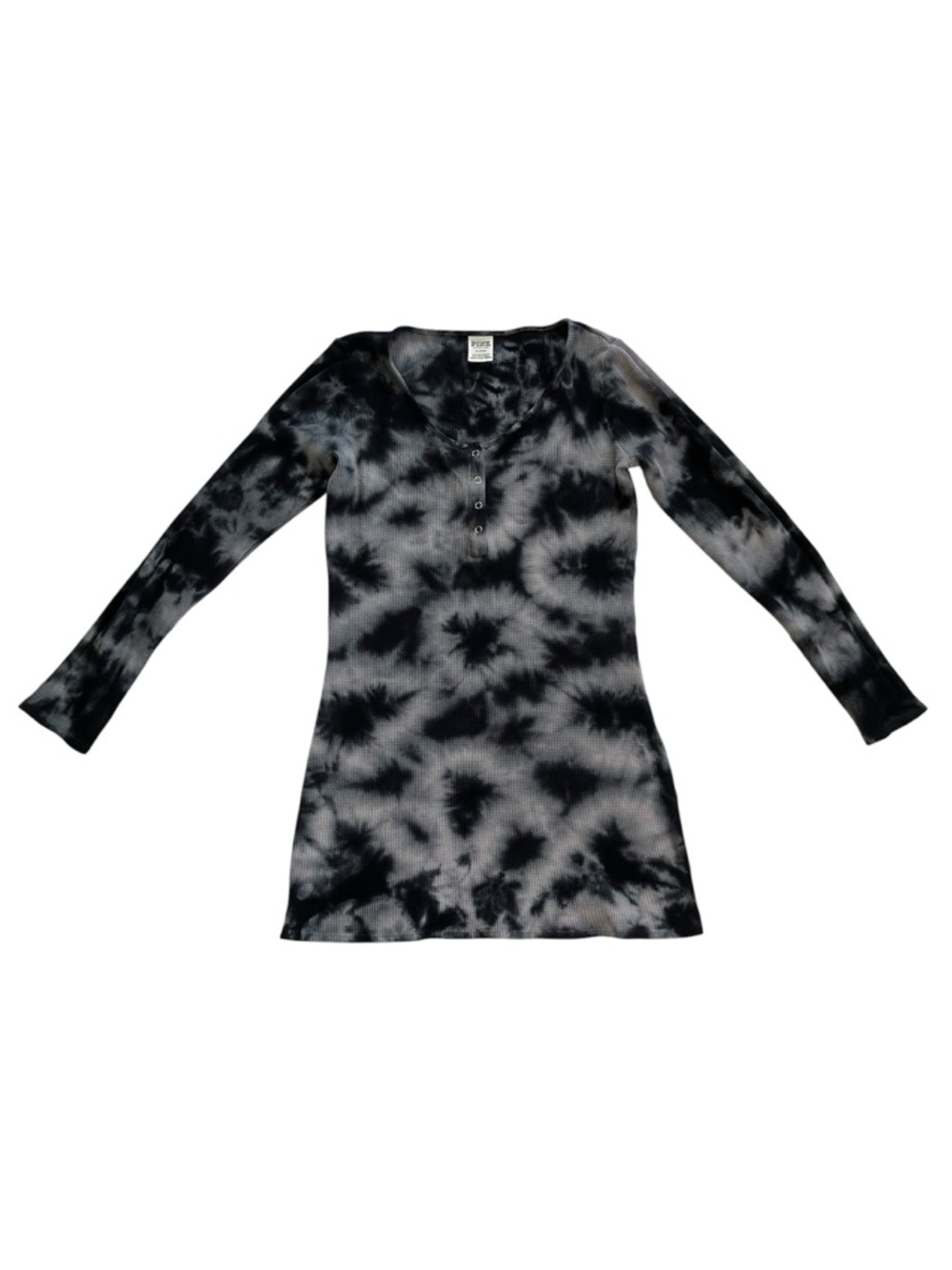 Victorias Secret PINK M Gray Tie Dye Thermal Long Sleeve Henley Dress Nightgown
